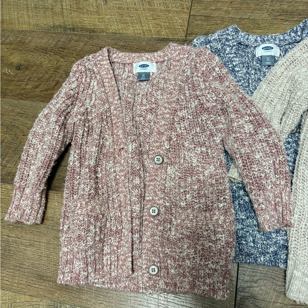 Old Navy Toddler Marled Pink, Blue, and Cream Cardigan.